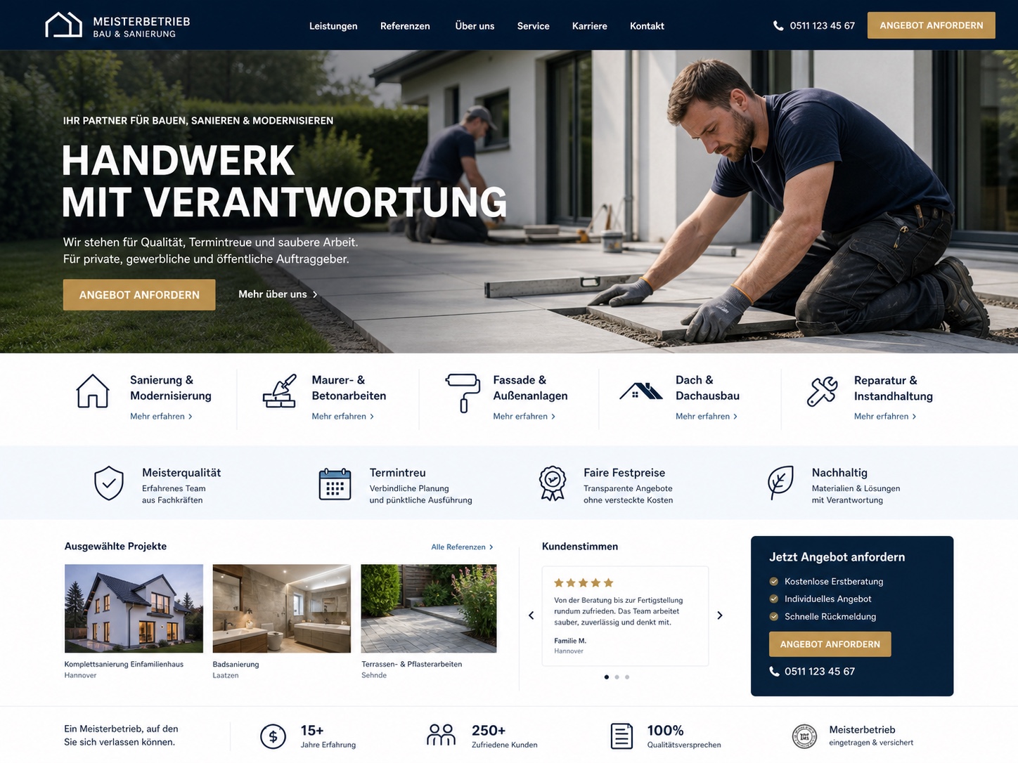 Vorschau einer seriösen Handwerker-Website