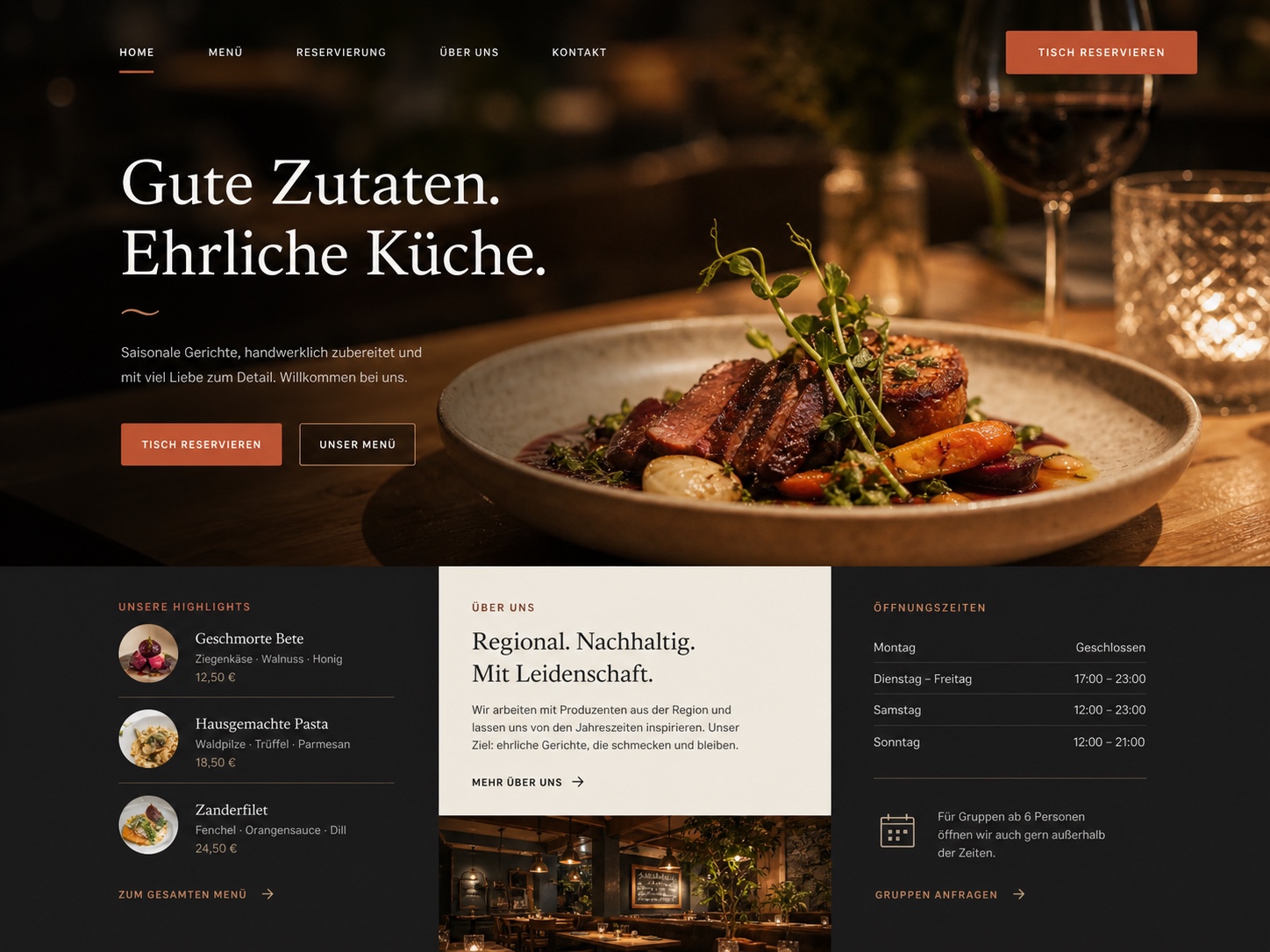 Vorschau einer modernen Restaurant-Website