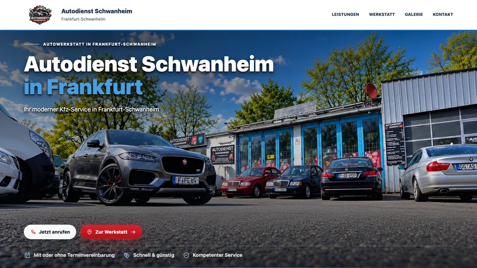 Screenshot der veröffentlichten Website von Autodienst Schwanheim