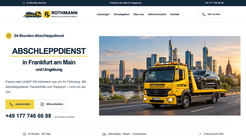 Screenshot der veröffentlichten Website von Rothmann Abschleppdienst